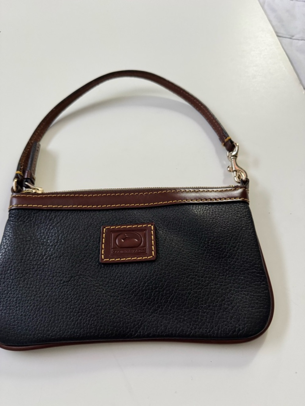 Dooney & Bourke Black Leather Wristlet with Brown Trim